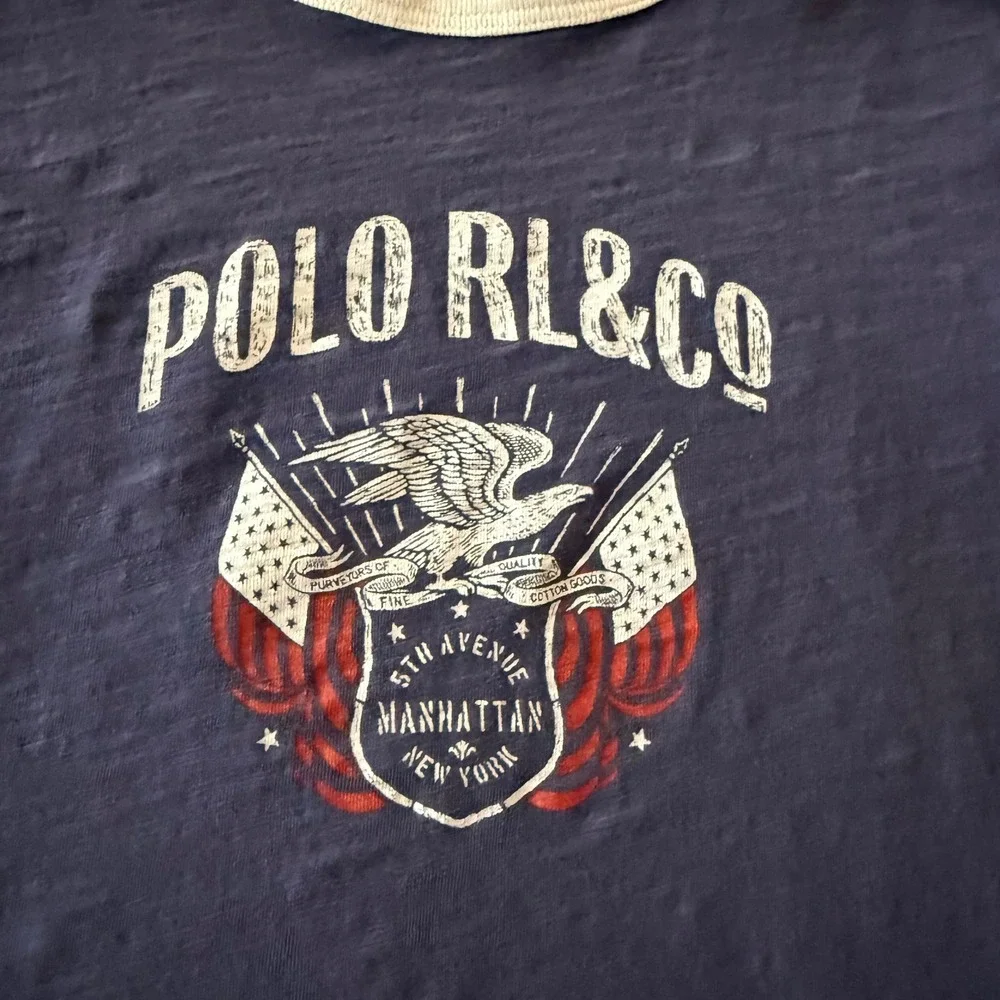 Polo Ralph Lauren Toddler‎ Ringer T-Shirt 3T Navy Graphic Logo Tee Short Sleeve